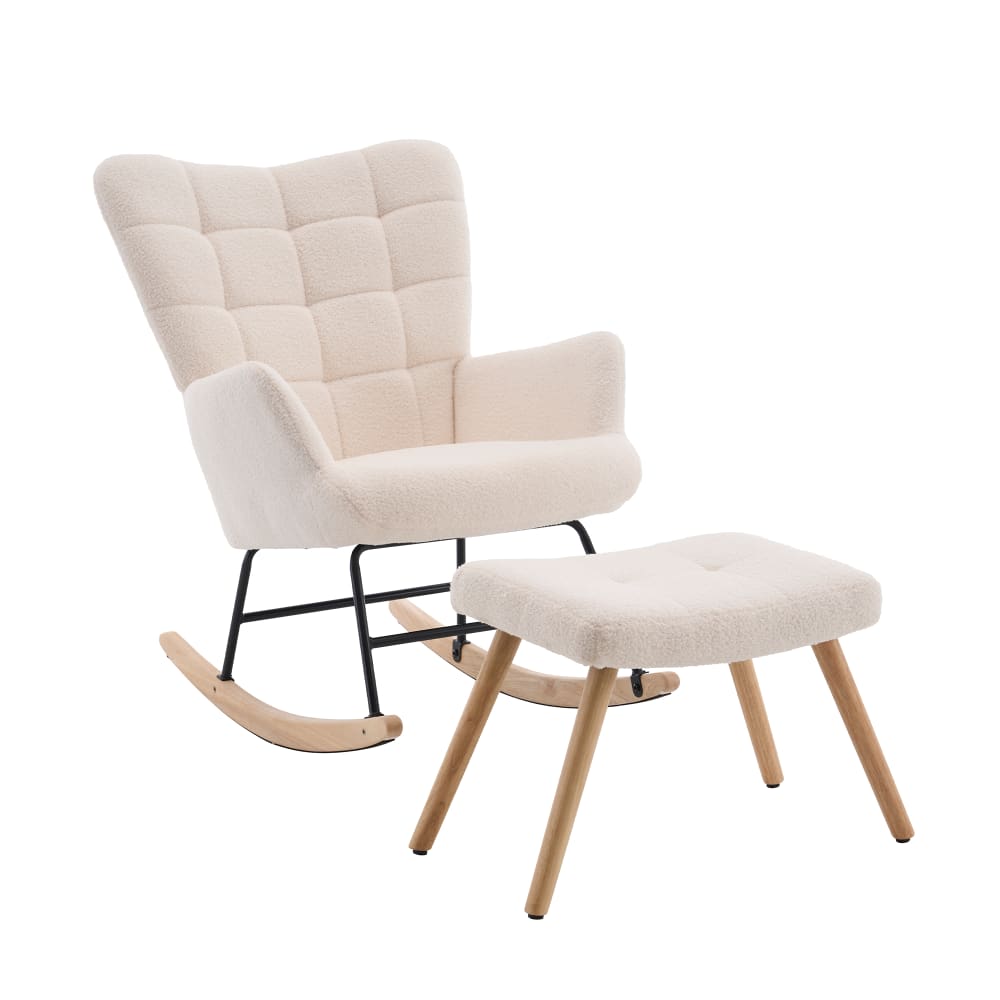 wohnli-moebel-suche-M26188970 Wohnli Möbelsuche - Schaukelstuhl aus Lammwolle beige mit Fußstütze