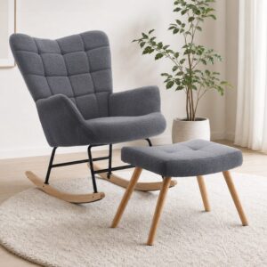 wohnli-moebel-suche-M26188971-1 Schaukelstuhl aus Lammwolle grau 88x91x68cm Metall Grau Hauss Spole Möbel Wohnzimmermöbel Couchtische