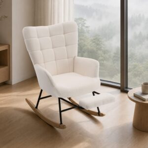 wohnli-moebel-suche-M26188973-1 Schaukelstuhl aus Lammwolle beige 88x91x68cm Metall Beige Hauss Spole Möbel Wohnzimmermöbel Couchtische