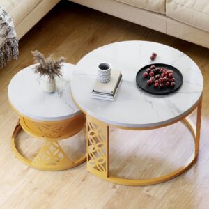 wohnli-moebel-suche-M26188974-1 2er-Set Couchtische aus Metall goldfarben und weiß 70x45x70cm Metall Gold Hauss Spole Möbel Wohnzimmermöbel Couchtische
