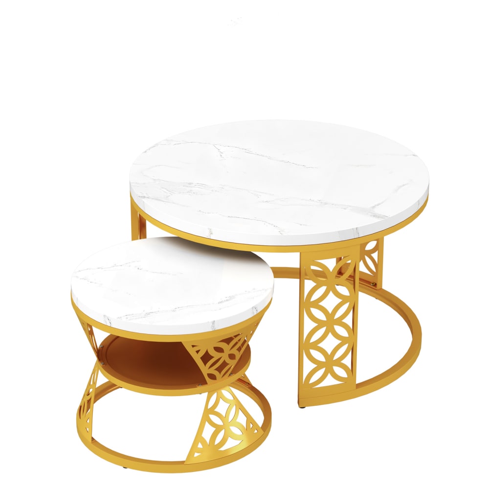 Wohnli Möbelsuche - 2er-Set Couchtische aus Metall goldfarben und weiß