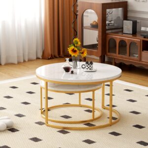 wohnli-moebel-suche-M26188976-1 2er-Set Couchtische aus Faserplatte weiß und goldfarben 60x80x60cm Metall Gold Hauss Spole Möbel Wohnzimmermöbel Couchtische