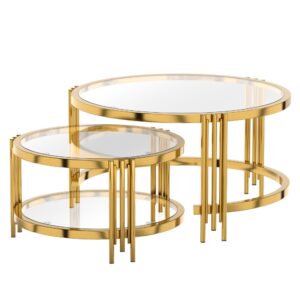 Wohnli Möbelsuche - 2er-Set Couchtische aus Glas und Stahl goldfarben