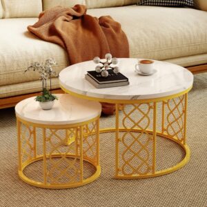 2er-Set Couchtische mit Marmoroptik 70x45x70cm Metall Gold Hauss Spole Möbel Wohnzimmermöbel Couchtische