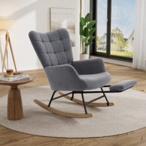 wohnli-moebel-suche-M26188983-1 Schaukelstuhl aus Lammwolle grau mit Fußstütze 88x91x68cm Metall Grau Hauss Spole Möbel Wohnzimmermöbel Couchtische