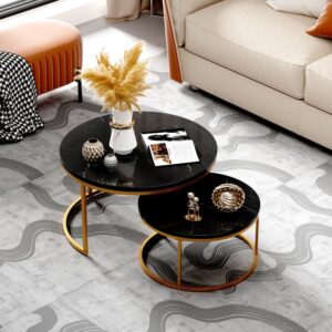 2er-Set Couchtische mit Marmoroptik schwarz und goldfarben 60x80x60cm Metall Kupfer Hauss Spole Möbel Wohnzimmermöbel Couchtische