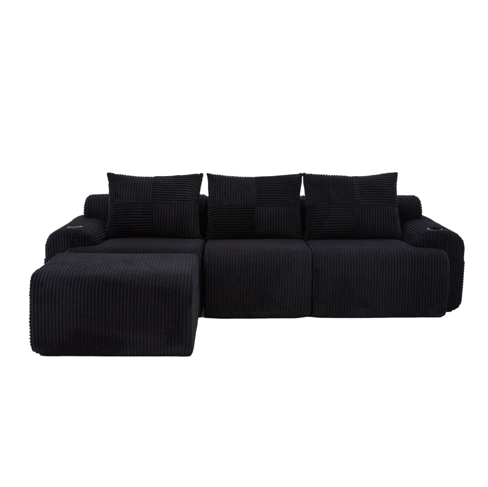 Wohnli Möbelsuche - Modulares Sofa aus Cord schwarz 3-Sitzer 268x174x80 cm