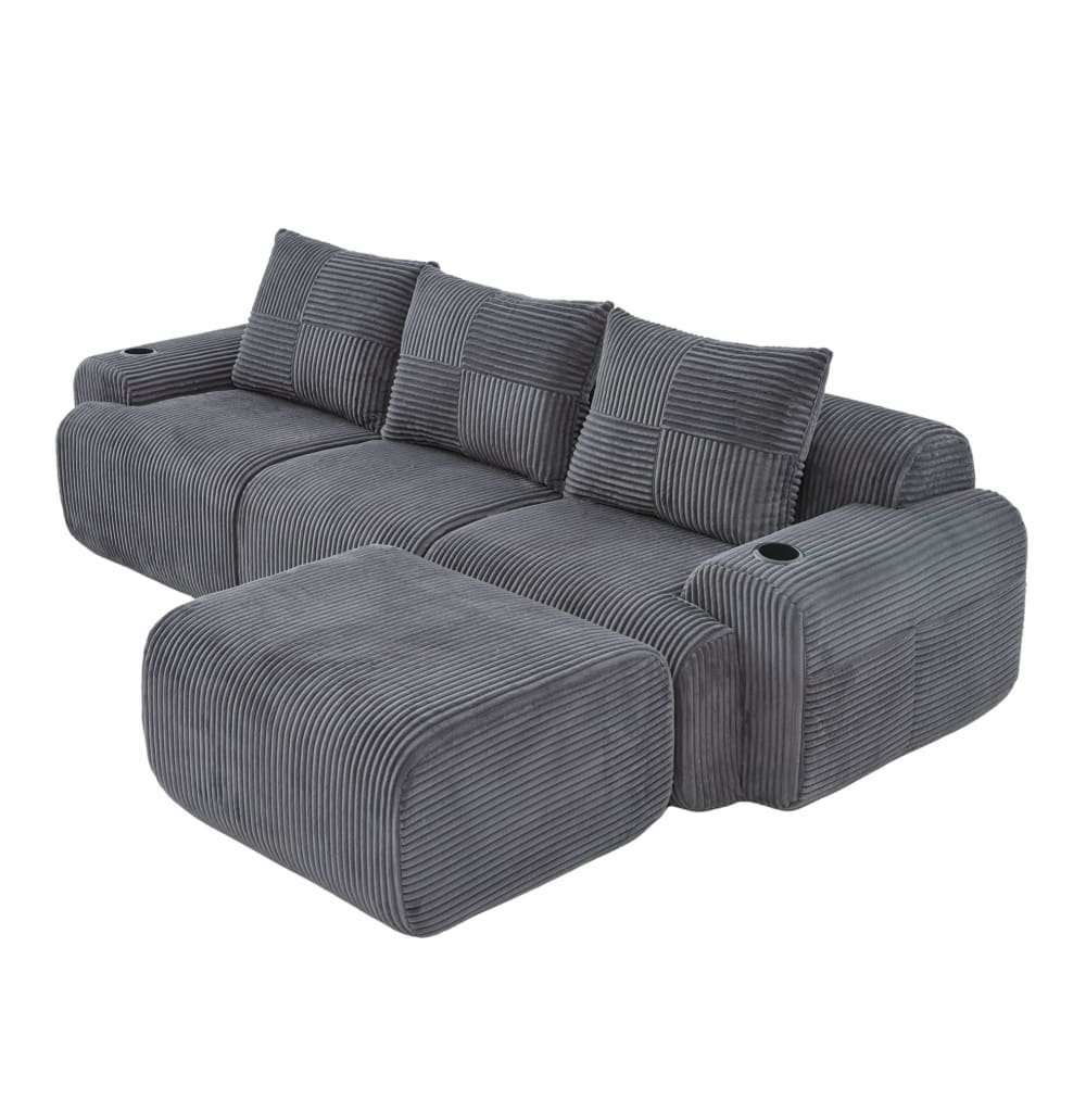 Wohnli Möbelsuche - Modulares 3-Sitzer-Sofa aus Cordstoff dunkelgrau 268x174x80 cm