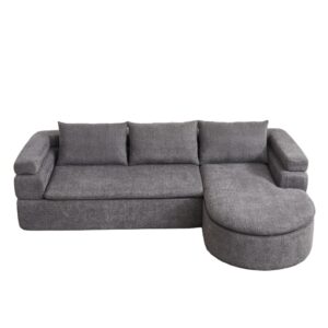 Wohnli Möbelsuche - Ecksofa 3-Sitzer aus Chenille grau mit Chaiselongue