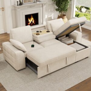 wohnli-moebel-suche-M26188994-1 Ecksofa 3-Sitzer aus Chenille mit Stauraum beige 237x141x86 cm 237x86x141cm Stoff Beige Hauss Spole Sofas und Sessel Sofas Ecksofas