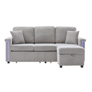 wohnli-moebel-suche-M26188995 Wohnli Möbelsuche - Ecksofa 4 Plätze aus Cord mit LED USB 194x73x81 cm hellgrau