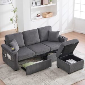 Sofa 4-Sitzer aus Cord dunkelgrau 194x73x81 cm 194x81x73cm Stoff Grau Hauss Spole Sofas und Sessel Sofas Ecksofas