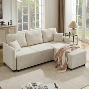 wohnli-moebel-suche-M26189001-1 Ecksofa 3-Sitzer aus Chenille hellbeige 144 cm 188x86x144cm Stoff Beige Hauss Spole Sofas und Sessel Sofas Ecksofas