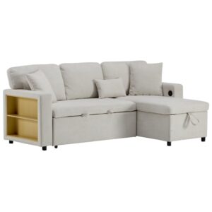 Wohnli Möbelsuche - Schlafsofa aus Flanell mit Stauraum USB beige 214x131x87 cm