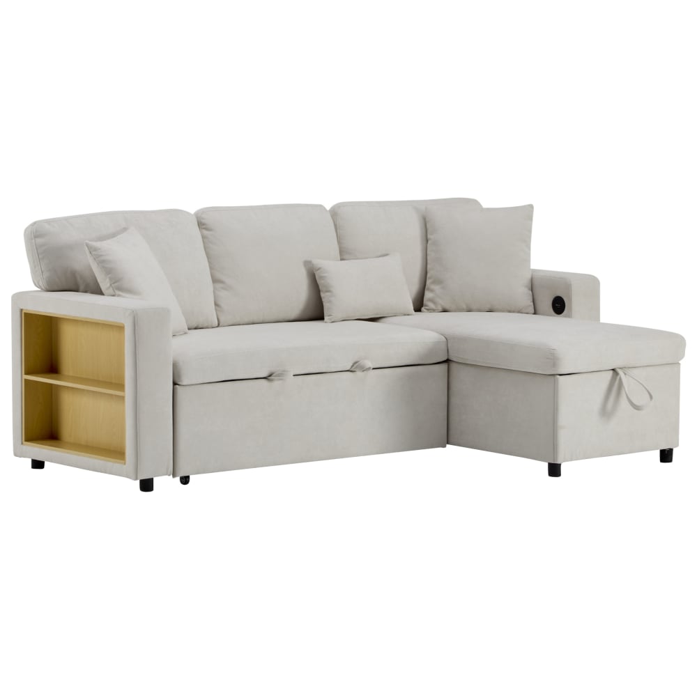 wohnli-moebel-suche-M26189002 Wohnli Möbelsuche - Schlafsofa aus Flanell mit Stauraum USB beige 214x131x87 cm