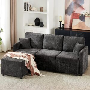 wohnli-moebel-suche-M26189003-1 3-Sitzer Ecksofa aus Chenille schwarz mit Kissen 144 cm 188x86x144cm Stoff Schwarz Hauss Spole Sofas und Sessel Sofas Ecksofas