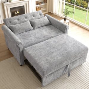 wohnli-moebel-suche-M26189023-1 Schlafsofa 2-Sitzer aus Chenille grau mit Kissen 170x98 cm 120x82x80cm Stoff Grau Hauss Spole Sofas und Sessel Sofas Modulare Sofas