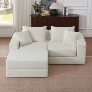 wohnli-moebel-suche-M26189029-1 Modulares Sofa aus Cord mit Armlehnen weiß 260x80x96cm Stoff Weiß Hauss Spole Sofas und Sessel Sofas Modulare Sofas