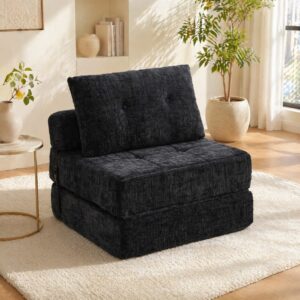 wohnli-moebel-suche-M26189033-1 Schlafsofa klappbar aus Chenille schwarz mit Kissen 79x79x57 cm 79x57x79cm Stoff Schwarz Hauss Spole Sofas und Sessel Sofas Modulare Sofas