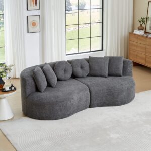 wohnli-moebel-suche-M26189035-1 Chenille Sofa grau mit 6 Kissen 223x79x109 cm 223x79x109cm Stoff Grau Hauss Spole Sofas und Sessel Sofas Modulare Sofas