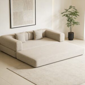 Schlafsofa aus Cordstoff cremeweiß 200x100x70 cm 200x70x100cm PES - Polyester Beige Hauss Spole Sofas und Sessel Sofas Modulare Sofas
