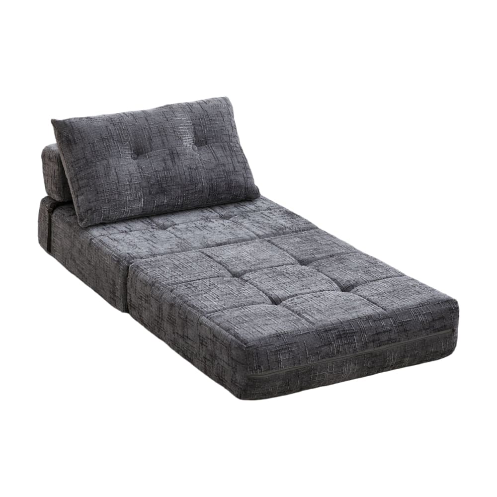 wohnli-moebel-suche-M26189039 Wohnli Möbelsuche - Klappsofa aus Chenille grau mit Kissen und Schlaffunktion 79x79x57 cm