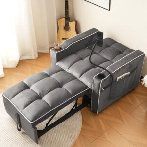 wohnli-moebel-suche-M26189120-1 Schlafsessel aus Samt mit Getränkehaltern dunkelgrau 83x167x76 cm 83x76x167cm Stoff Grau Hauss Spole Sofas und Sessel Sessel, Poufs und Fußbänke Sessel