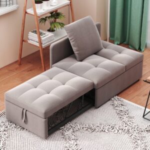 wohnli-moebel-suche-M26189127-1 Schlafsofa aus Leinenstoff grau mit Kissen 177x68x65 cm 177x65x68cm Stoff Grau Hauss Spole Sofas und Sessel Sessel, Poufs und Fußbänke Sessel