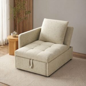 wohnli-moebel-suche-M26189128-1 Schlafsofa aus Leinenstoff beige mit Rückenlehne 177x68x65 cm 177x65x68cm Stoff Beige Hauss Spole Sofas und Sessel Sessel, Poufs und Fußbänke Sessel
