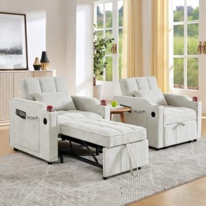 Schlafsessel aus Stoff beige mit USB und Bettfunktion 190 cm 190x86x85cm Stoff Beige Hauss Spole Sofas und Sessel Sessel, Poufs und Fußbänke Sessel