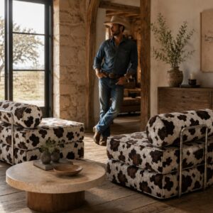 wohnli-moebel-suche-M26189180-1 Sessel aus Stoff 80 x 95 cm mit Kuhmuster braun und creme 95x60x80cm PES - Polyester Braun SURB Sofas und Sessel Sessel, Poufs und Fußbänke Sessel