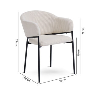 2er-Set Sessel aus Cordstoff mit schwarzen Metallbeinen 60x79x56cm Samt Weiß Uberti Möbel Esszimmermöbel Stühle
