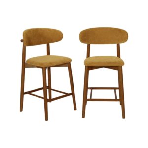 wohnli-moebel-suche-M26189571 Wohnli Möbelsuche - 2 Barhocker Heveaholz nussbaumfarben Bezug senfgelb