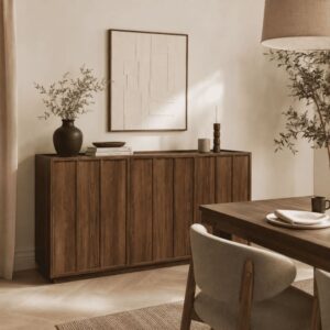 wohnli-moebel-suche-M26189607-1 Sideboard mit 3 Türen in Nussbaumoptik B140 cm 140x79x40cm Spanplatte Braun Calicosy Möbel Esszimmermöbel Sideboards, Highboards & niedrige Anrichten