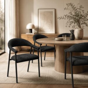 wohnli-moebel-suche-M26189622-1 2er-Set Stühle aus Bouclé-Stoff B56 cm - Schwarz 56x80x54cm Metall Schwarz Calicosy Möbel Esszimmermöbel Stühle