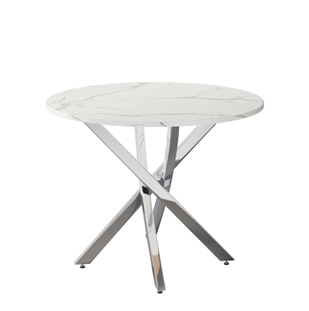 wohnli-moebel-suche-M26190447 Wohnli Möbelsuche - Runder Esstisch Marmoroptik Holzfaserplatte weiß silber 80 cm