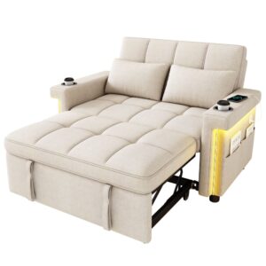 Wohnli Möbelsuche - Schlafsofa aus Chenille beige mit LED
