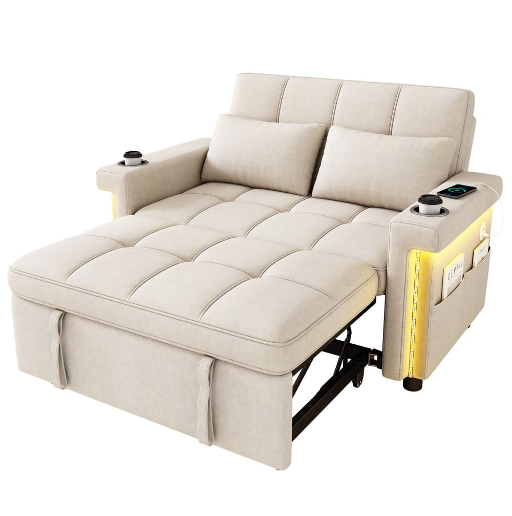 Wohnli Möbelsuche - Schlafsofa aus Chenille beige mit LED