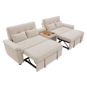Wohnli Möbelsuche - Schlafsofa aus Chenille beige mit doppelter Ausziehfunktion