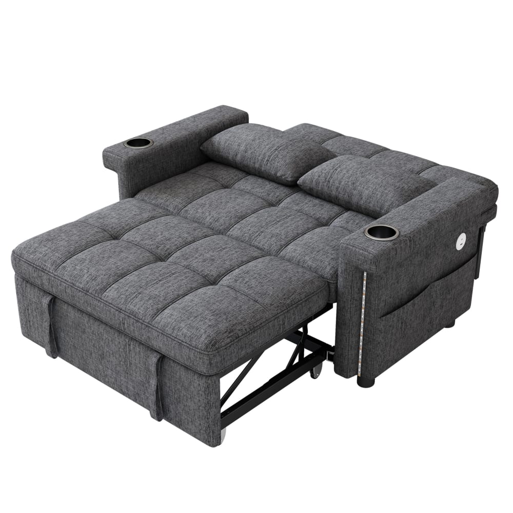 wohnli-moebel-suche-M26190535 Wohnli Möbelsuche - Schlafsofa 2-Sitzer aus Chenille grau mit LED und USB/Type-C