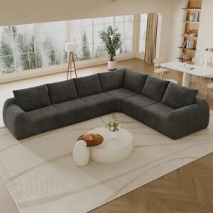 Sofa aus Chenille dunkelgrau 334x85x267cm Stoff Grau Hauss Spole Sofas und Sessel Sofas Ecksofas