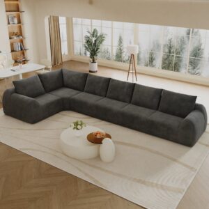 Sofa aus Chenille dunkelgrau 401x85x200cm Stoff Grau Hauss Spole Sofas und Sessel Sofas Ecksofas