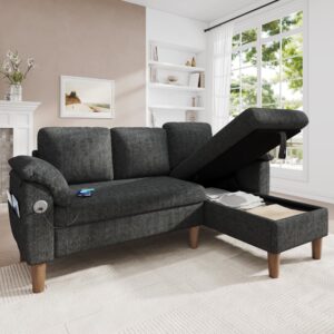 wohnli-moebel-suche-M26190545-1 Modulares Ecksofa aus Chenille dunkelgrau mit Stauraum 181x88x125cm Stoff Schwarz Hauss Spole Sofas und Sessel Sofas Ecksofas