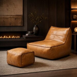 Sitzsack-Sessel aus technischem Stoff Braun mit Fußhocker 80x75x93cm Stoff Braun Hauss Spole Sofas und Sessel Sessel, Poufs und Fußbänke Sessel