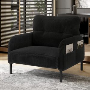 wohnli-moebel-suche-M26190560-1 Sessel aus Cord in Schwarz mit Seitentasche 75x79x67cm Stoff Schwarz Hauss Spole Sofas und Sessel Sessel, Poufs und Fußbänke Sessel