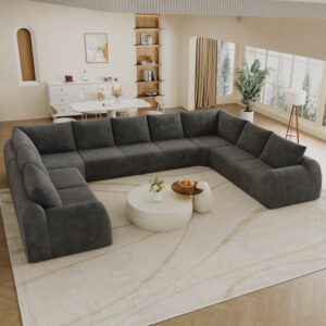 Sofa aus Chenille dunkelgrau 411x85x267cm Stoff Grau Hauss Spole Sofas und Sessel Sofas Wohnlandschaften