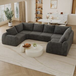 Sofa aus Chenille dunkelgrau 344x85x200cm Stoff Grau Hauss Spole Sofas und Sessel Sofas Wohnlandschaften