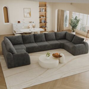 Sofa aus Chenille dunkelgrau 411x85x200cm Stoff Grau Hauss Spole Sofas und Sessel Sofas Wohnlandschaften