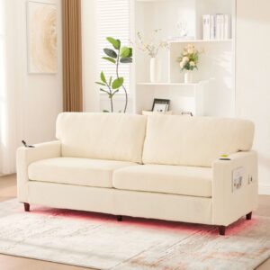 Zweisitzer-Sofa aus Chenille beige mit USB-C und LED 203x86x78cm Stoff Beige Hauss Spole Sofas und Sessel Sofas 2-Sitzer-Sofas & 3-Sitzer-Sofas
