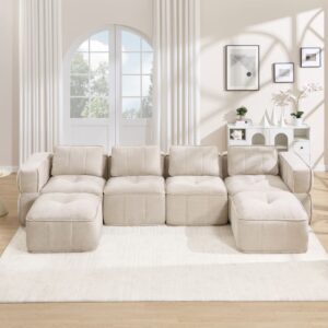 wohnli-moebel-suche-M26190598-1 Modulares Sofa aus Polyester beige mit 2 Hockern 344x67x162cm PES - Polyester Beige Hauss Spole Sofas und Sessel Sofas Modulare Sofas
